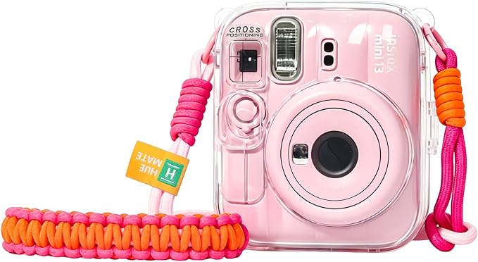 Clear Camera Case for Fujifilm Instax Mini 13, Pink Camera Strap | Protective Cover with Anti-Accidental Shutter, 4 Composition Cards, Photo Storage Holds 10 Films,Clear Hard Shell, No Camera by Huemate