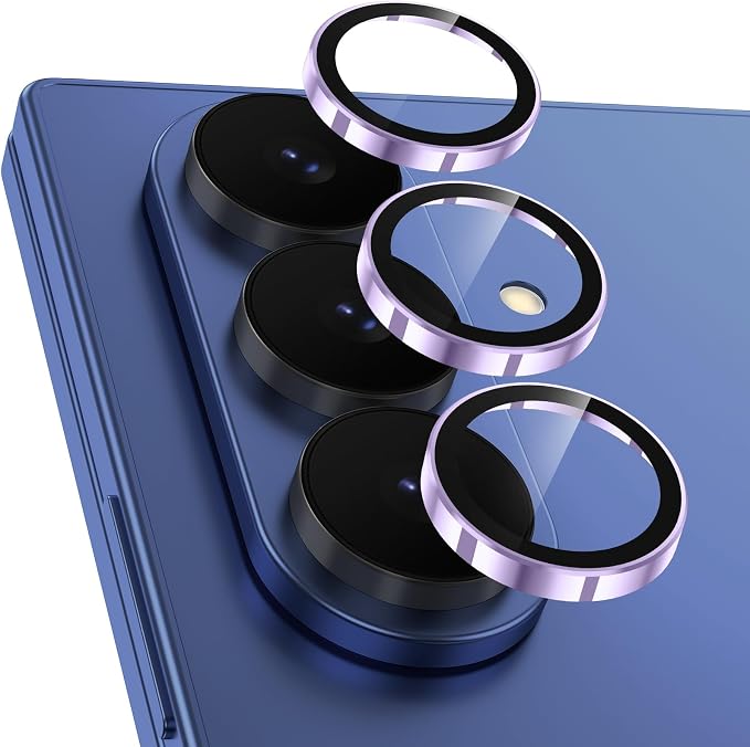 Meshine for Samsung Galaxy Z Fold 7 Camera Lens Protector,Scratch Proof,Strong Adsorption,9H Hardness with Metal Ring Camera Cover,Ultra Thin Case Friendly, Accessories Lens Protector,Light Purple by Meshine