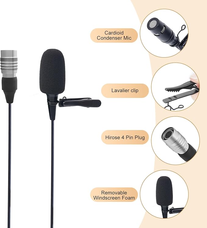 Lavalier Microphone, Cardioid Condenser Clip On Microphone, Lapel Microphone Compatible with Audio Technica Microphone Wireless System, Hirose 4 Pin Plug, Ideal for Lectures, Theater, Actors - Image 5
