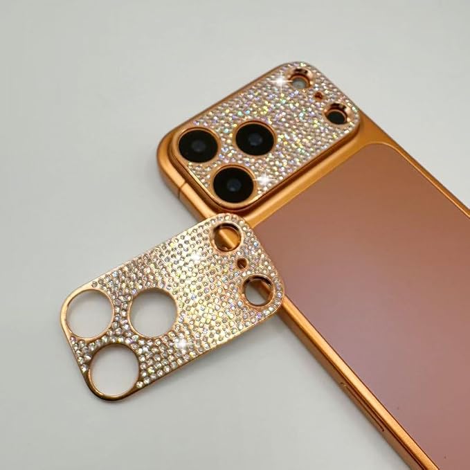2 Pack Glitter Camera Lens Cover Protector for iPhone 17 Promax，Metal Bling Diamond Camera Lens Cover Sticker Protector (for iPhone 17 Promax-Rose gold) by GSRYPC