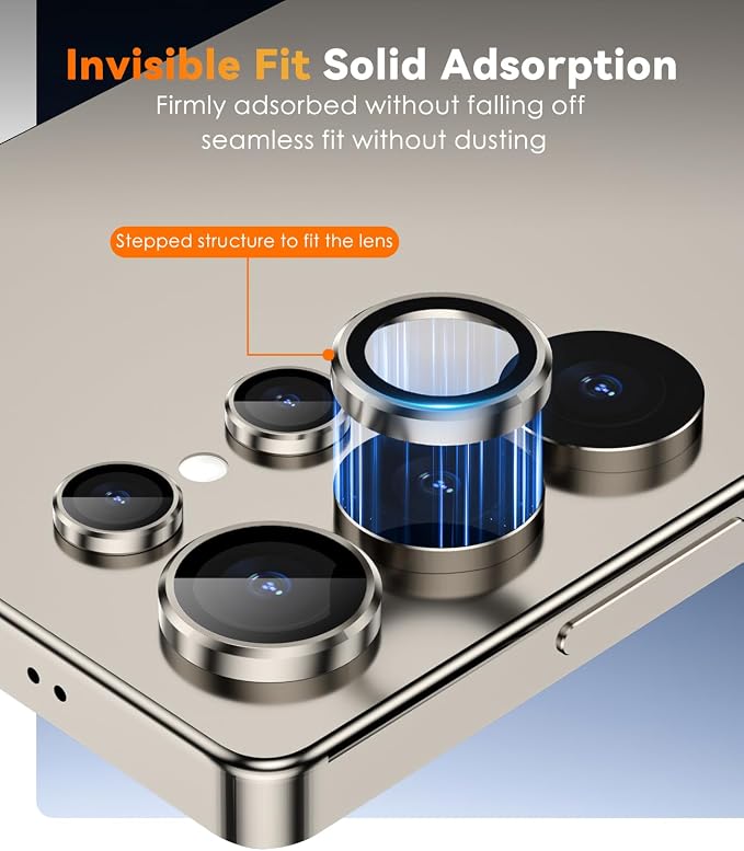 CloudValley for Samsung Galaxy S25 Ultra Camera Lens Protector | 9H Tempered Glass + Aluminum Alloy Individual Lens Protective Ring, [1 Second Installaion] Ultra-HD Glass Cover,Titanium Gray - Image 6