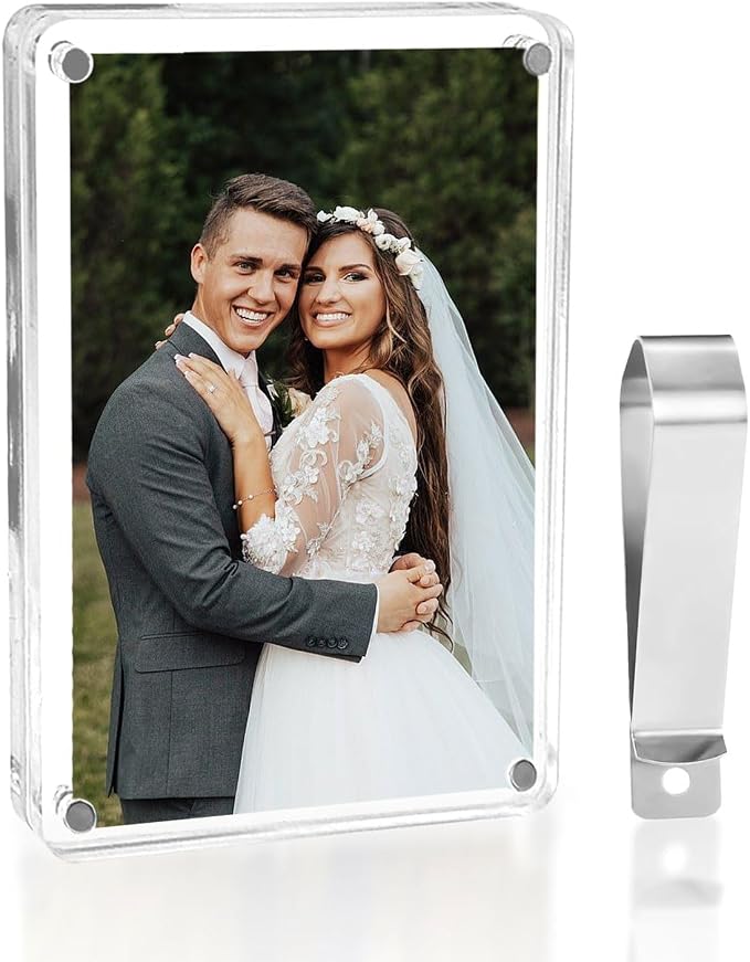 Acrylic Car Visor Photo Frame with Metal Clip, Car Accessories Magnetic Clear Picture Holder for Sun Visor, Display Baby, Family or Pet Photos in Car by Fragamory