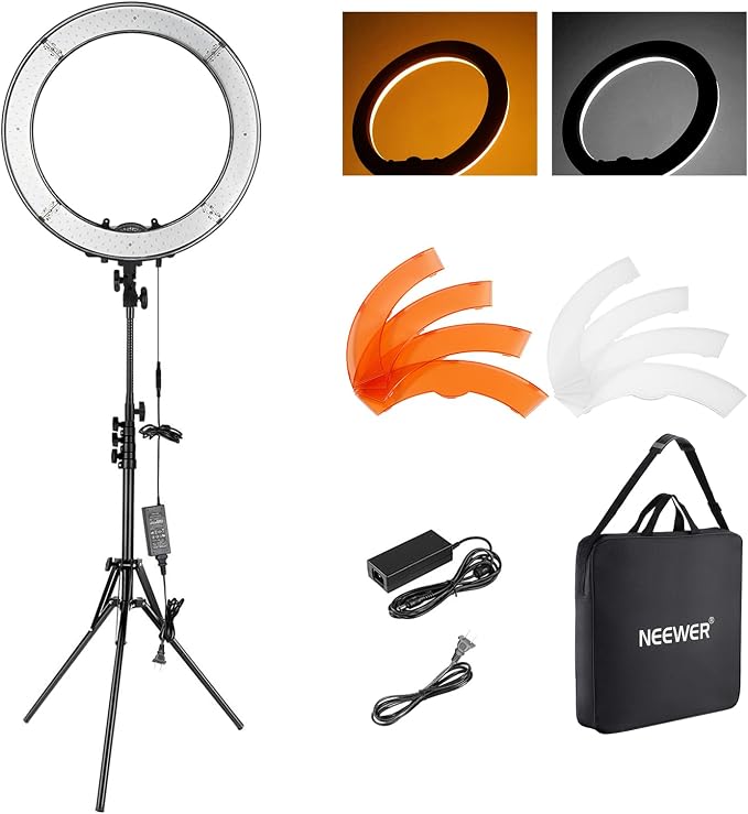 NEEWER RL-18 18 Inch Ring Light with Tripod Stand, 55W Large LED Ringlight | Cold Shoe, Phone Holder, Compatible with iPhone Camera, for Video Recording Photography Streaming Selfie Makeup Studio Photo by Neewer