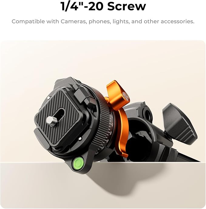 K&F CONCEPT 60" Carbon Fiber Travel Tripod for Camera | 2.0lb Ultra-Light, Flexible Center Axis, 360° Pan/Tilt Ball, Arca QR Plate, Max Load 13.2lb, A225C2+BH-28R - Image 7