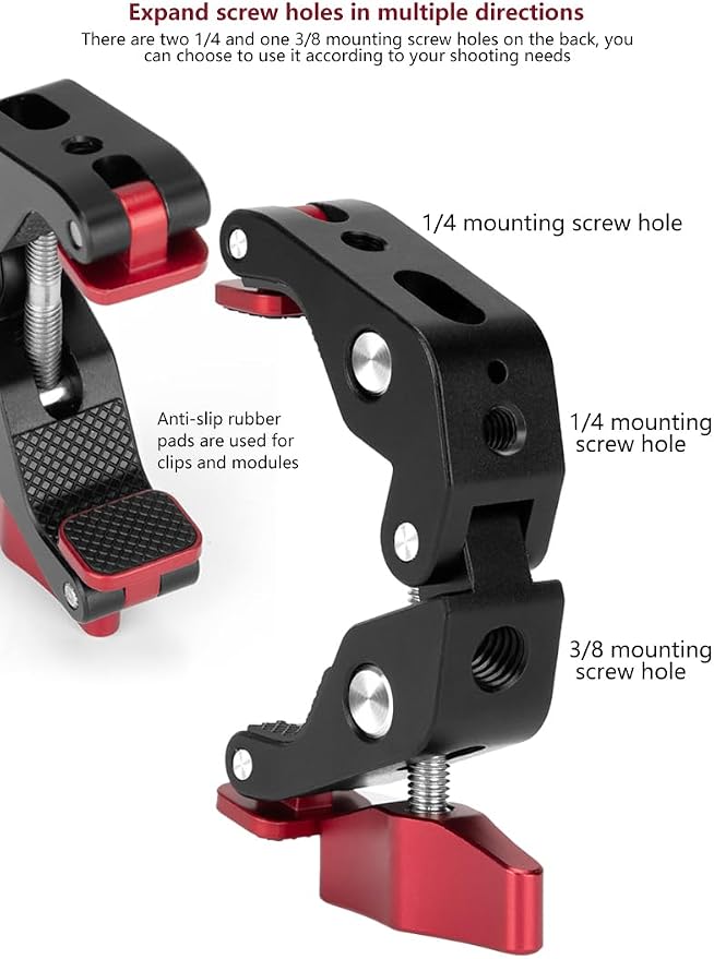 REFLEX CAMERA Super Clamp With 1/4" and 3/8" Threaded Holes for Mounting Cameras, Lights, Umbrellas, Hooks, Shelves, Plate Glass, Cross Bars, compatible with Magic Arm and more... - Image 7