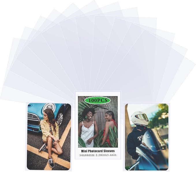 Kpop Card Sleeves, 58x88mm Photo Protector for Polaroid Instax Mini | 100PCS Clear Polypropylene, PVC-Free, Acid-Free Card Shield, 200 Micron/0.2mm Thick, 2.28x3.46in Snug Fit Photo Sheet Pocket by Unknown