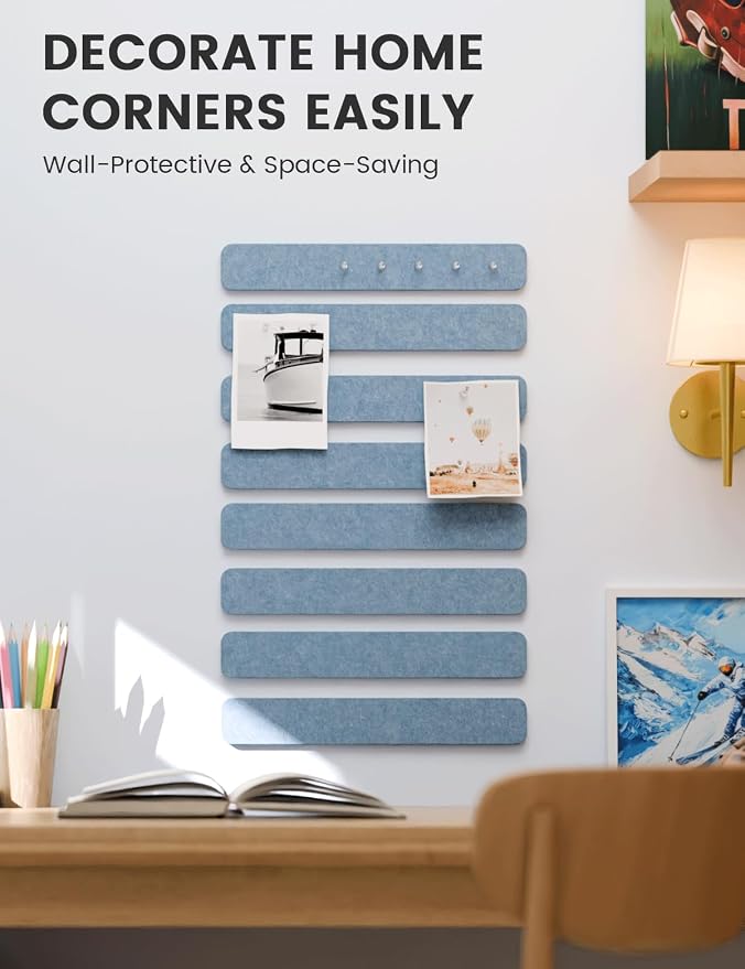 Fluxynara 13" x 2" Felt Wall Panels, Dusty Blue | 8-Pack Includes 50 Push Pins and Adhesive Tabs for Photos, Notes and Decor in Bedroom Doors, Home Office or Studios - Image 4