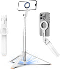 UBeesize 70" Auto-Open Magnetic Tripod for iPhone, MagSafe Selfie Stick with Remote, Portable Phone Stand for Recording, Travel and Vlogging, Compatible with iPhone/Android (White) by UBeesize