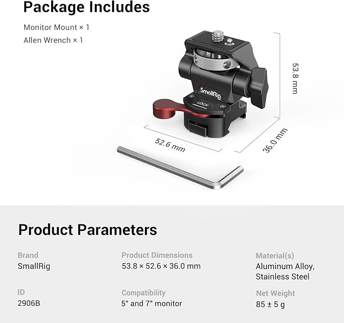 SmallRig Field Monitor Mount with NATO Clamp, Camera Monitor Holder for 5” and 7” Monitor, Swivel and Tilt Adjustable - 2906B - Image 9