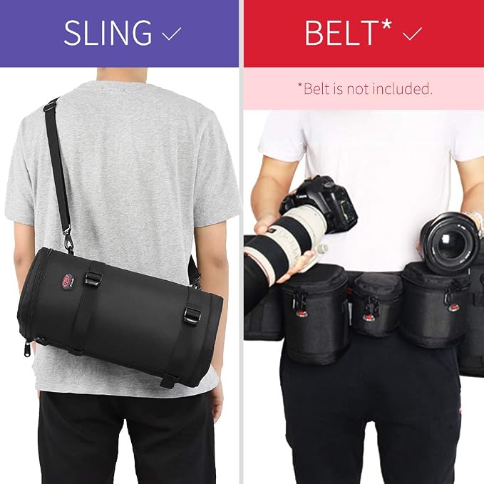 Camera Lens Pouch for DSLR Lenses Up to 5.71" x 13.78" | Durable Water-Resistant Lens Case with Thick Padding, Zip Closure & Shoulder Strap for DSLR Lens Protection - Image 7