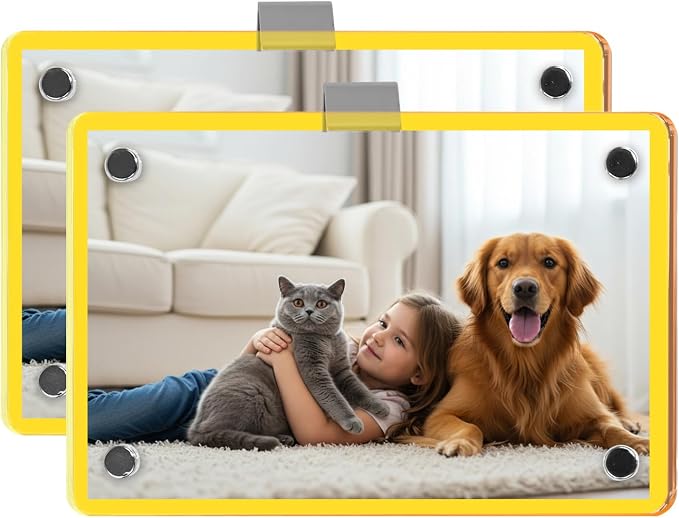 2 Pack Car Picture Holder, Magnetic Sun Visor Photo Clip, Car Picture Frame | 2.36 x 3.54 Yellow Acrylic Photo Holder, Keeps Photos Secure on your Sun Visor, Personalized Car Interior Display by Nirvany-MakeACoolLifeForU