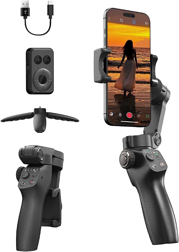 CM8 Gimbal Stabilizer for iPhone Android, 3-Axis Phone Gimbal with Remote Control Portable Foldable, Phone Stabilizer for Video Recording for Tiktok YouTube Vlog by FUNSNAP