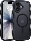 BENTOBEN Magnetic for iPhone 17 Case, Cute Wavy Full Camera Protection [Compatible with MagSafe] Translucent Matte Anti-Slip Bumper Women Girls Boys Protective Cover for 17 6.3", Black by BENTOBEN