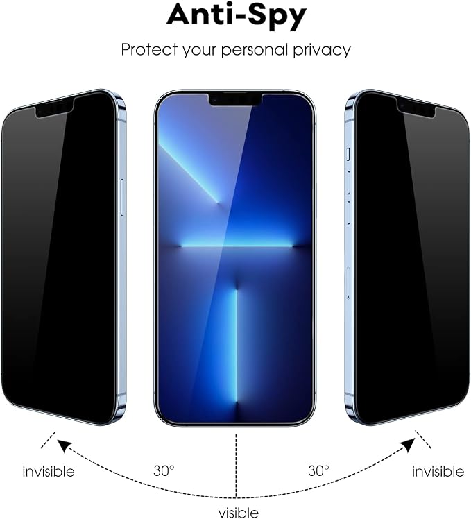 JETech Privacy Screen Protector for iPhone 13 Pro Max, 2+2 Pack | Anti-Spy Tempered Glass, with Camera Lens Protector, Easy Installation Tool - Image 3