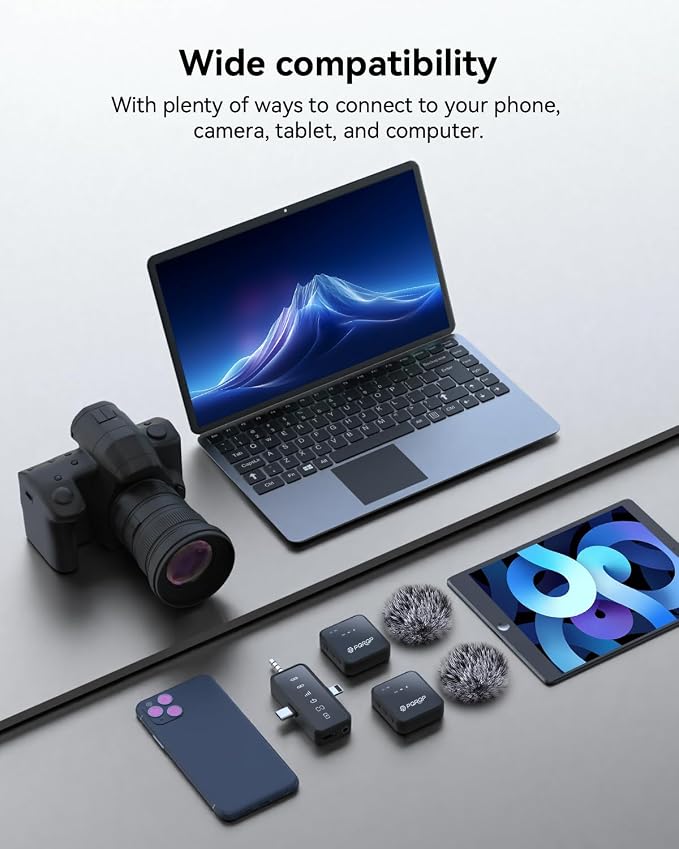 PQRQP 3 in 1 Wireless Lavalier Microphone for iPhone Android & Camera, Mini Clip-On Mic for Video Recording TikTok YouTube Interview, Noise Cancelling, 328ft Range, 18H Battery - Image 8