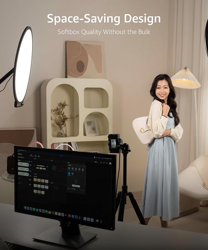 amaran Verge Max LED Video Light,60W Bi-Color Panel Light White | 22in Circular Edge-lit Panel Light,APP Control Desk Clamp Stand Dimmable Desk Light Home Office Gaming Podcast Live Streaming - Image 4