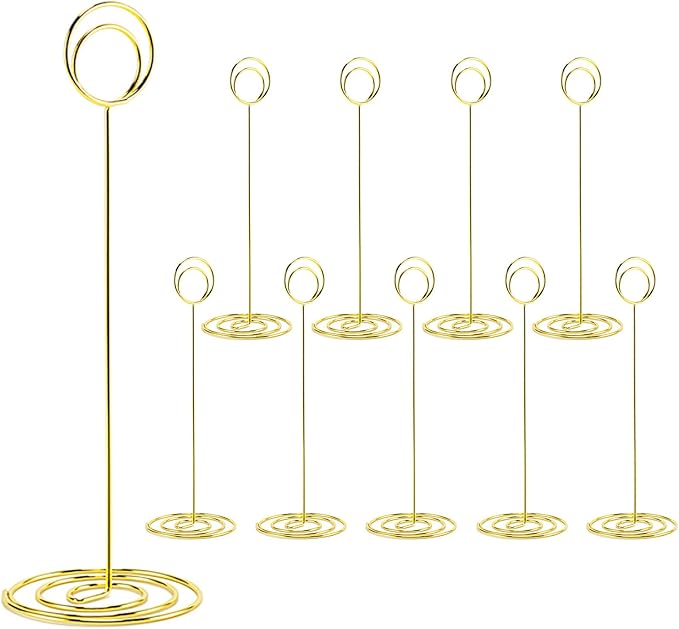 Table Number Holders, 10PCS Place Card Holder, Photo Holder (8.7" Gold) | Picture Holder, Cards Stand Name Menu Clips, Large Size Table Sign Card Holders for Centerpieces Wedding Birthday Party by Hoewina