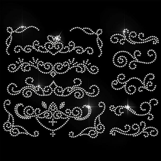 13 Pcs Floral Border Pattern Iron on Rhinestones Transfer, Bling Crystal Clothing Repair Applique Heat Transfer Patches for T-Shirt Vest Shoes Hat Jacket Pants Bags Decor by GOMAKERER