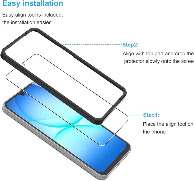 2 Pack Compatible with Samsung Galaxy A17 5G Screen Protector,with Alignment Frame,9H Tempered Glass Film,HD Clear Scratch Resistant,Bubble-Free for Galaxy A17 5G Screen Protector. - Image 4