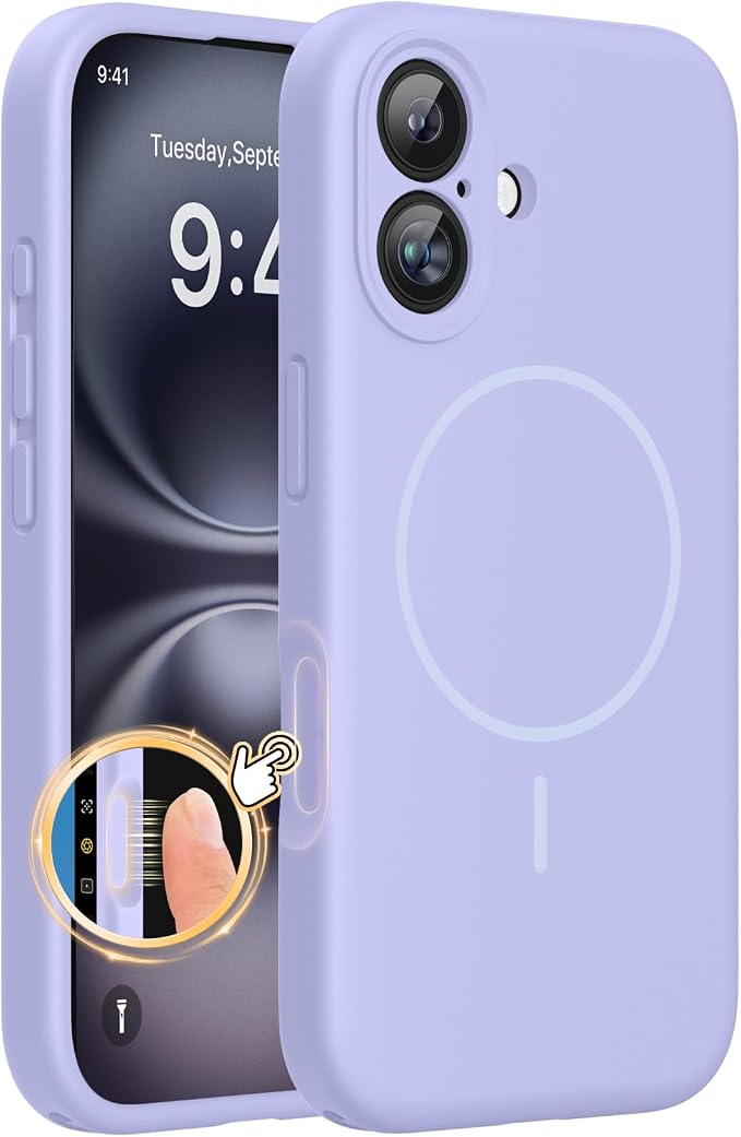 Miracase Silicone & Magnetic for iPhone 16 Case, Light Purple | Compatible with MagSafe, Anti-Scratch Microfiber Lining, Liquid Silicone Case Shockproof Drop Protection Phone Case for 16 by Miracase