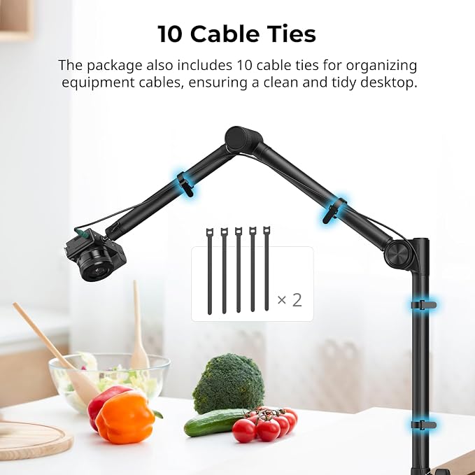 SMALLRIG Overhead 3-Section Desktop Camera Bracket Desk Mount | Tabletop C Clamp with Damping Boom Arm, 360° Ball Head, Max Load 4.4lbs for Photography Videography Live Stream - Image 7