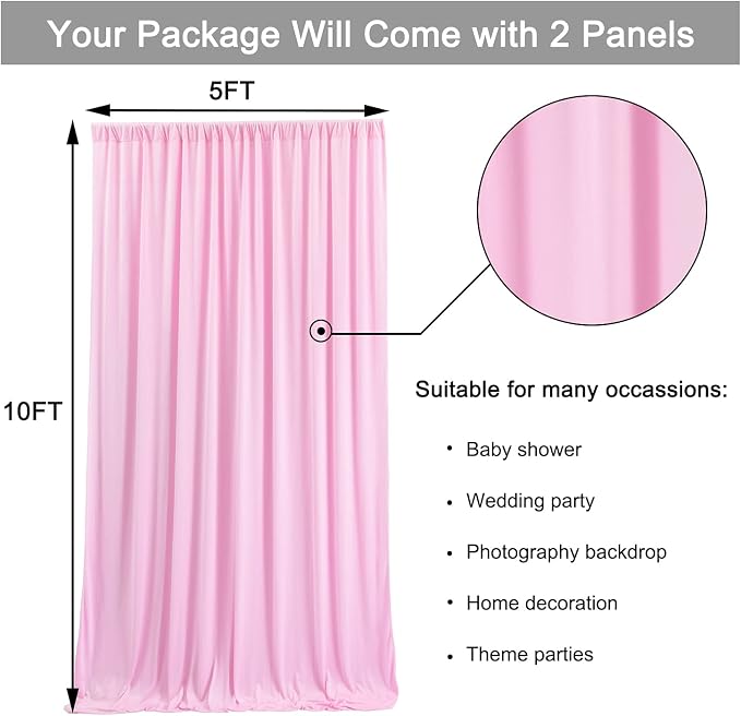 10ft x 10ft Wrinkle Free Pink Backdrop Curtains for Parties, Polyester Baby Pink Backdrop Drapes 2 Panels 5x10ft for Wedding Girl Birthday Party Photography Background - Image 6