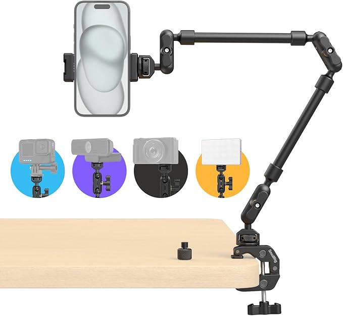 SMALLRIG 22" Magic Arm Clamp, Overhead Phone Mount Holder Stand, Flexible Desk Camera Mount, Articulating Friction Boom Arm, for POV Shot, Filming, Light, Webcam, Action Camera by SmallRig