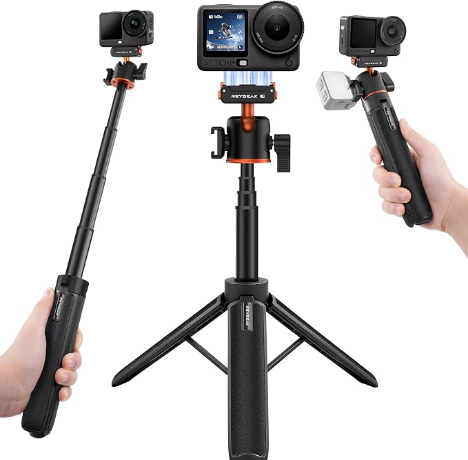 REYGEAK 21" Action Camera Tripod 360° Ball Head for DJI Osmo Nano/Action 6 | 21.6in extendable selfie stick for vlogs, with cold shoe, magnetic and quick release design, for DJI Osmo Nano Action 6 by REYGEAK