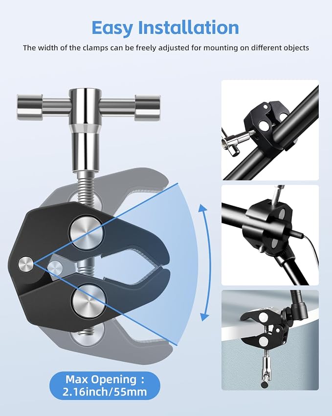 UTEBIT 9 inch Magic Arm with Super Clamp and 360° Ball Heads, Black | Articulating Magic Arm Camera Mount with 1/4" & 3/8" Threads Screws for Monitor,Flash, Microphone, Camera Cage, Action Camera - Image 5
