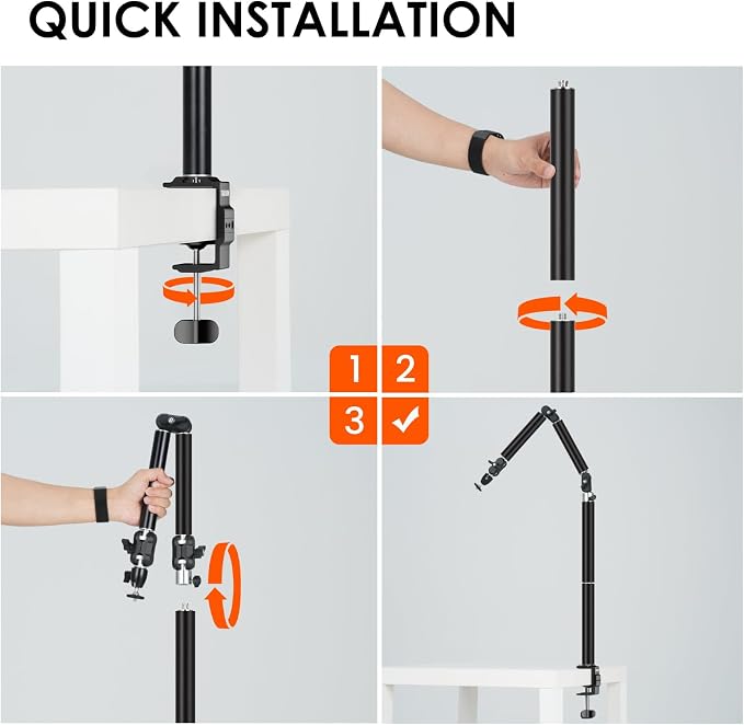 TARION Overhead Camera Desk Mount Articulated with Gear Joints TKA01-L | 6.6lbs Load, 3/8'' 1/4'' Screw, Flexible Detachable Ballhead, Supports Horizontal and Vertical Shooting, Live Streaming - Image 7