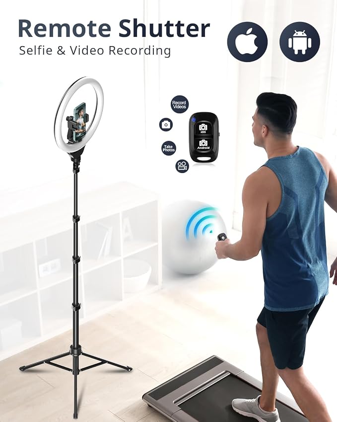 UBeesize 12" LED Ring Light with 62" Tripod Stand, Phone Holder & Remote | Dimmable Selfie Light for Video Recording, Live Streaming, TikTok, YouTube, Makeup, Compatible with iPhone & Android (Black) - Image 5