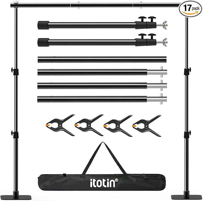 Photo Backdrop Stand Kit, 6.5ft x 10ft Adjustable Photography Background Stands with Metal Flat Base for Birthday Parties, Baby Shower, Wedding, Video Studio by ITOTIN