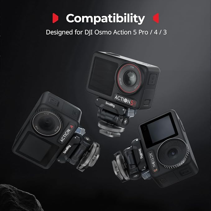 SMALLRIG Cold Shoe Adapter Mount for DJI Osmo 360 / Action 5 Pro / 4/3 | Quick release mount, 180° tilt adjustable, cold shoe adapter for DJI Osmo 360, Action 5 Pro/4/3 - Image 2