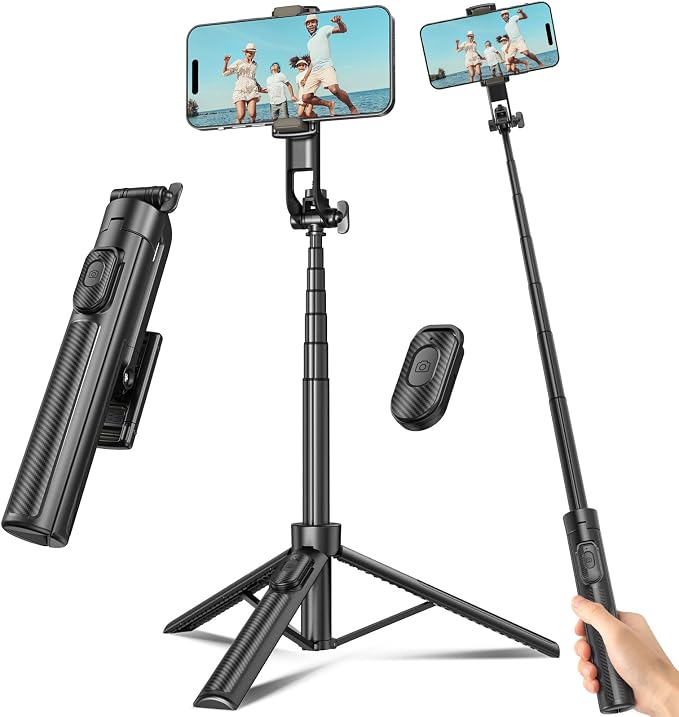 Selfie Stick Tripod for Phone with Remote Control & Holder, 50 Inch, Black | Extendable Selfie Stick Travel for iPhone, iPhone Tripod for Video Recording by Liphisy