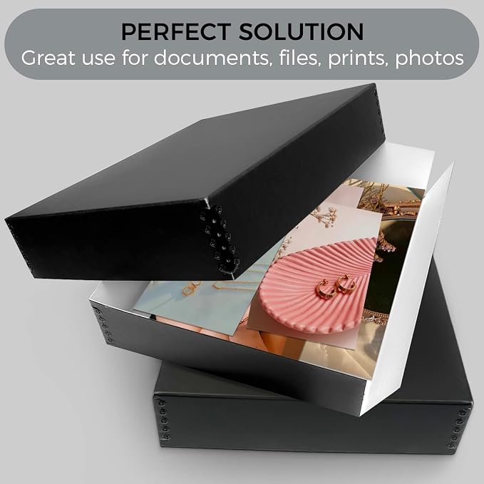 Lineco Museum Archival Storage Box, Drop Front, 11.75x15.25x3 in, Black | Acid-Free with Metal Edge, Preserves Picture Longevity, Organize Photos, Newspapers, Prints, Documents, Crafts, DIY - Image 9