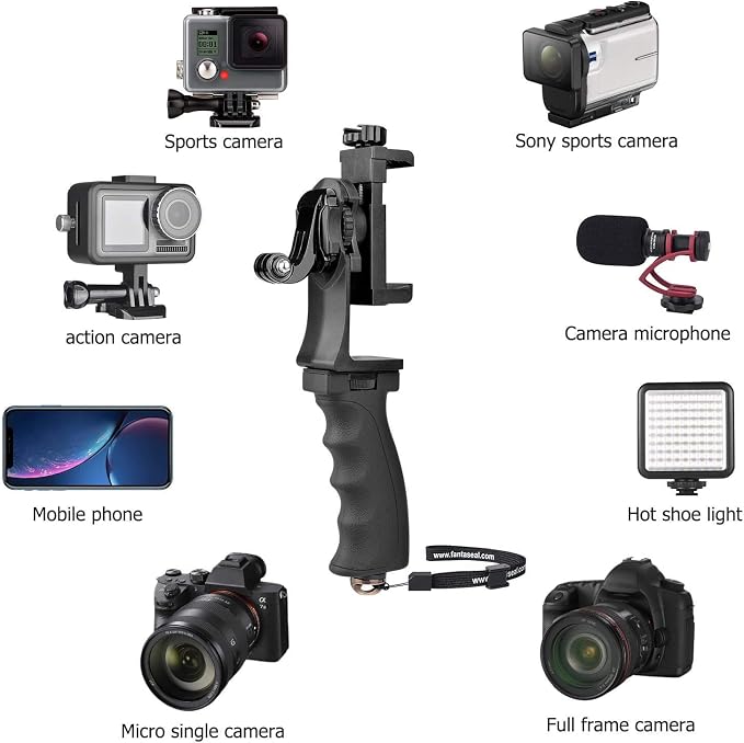 2in1 Ergonomic Portable Action Camera+Smartphone SYN Hand Grip Stabilizer Combo Mount Video Vlogging Rig Holder Kit for GoPro iPhone Interview Travel YouTube Tiktok Streaming-Mic+Light Adapter - Image 6