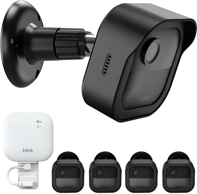 Wall Mount for Blink Outdoor 4/Outdoor 2K Camera, Blink Sync Module Mount | 4 Pack Weatherproof Protective Covers, 360 Degree Adjustable Mounting, Perfect View Angle for Camera System, Black by PEF