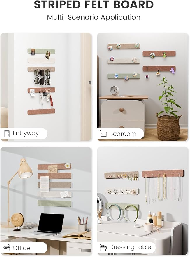 Fluxynara 13" x 2" Felt Wall Panels, Boho | 5-Pack Includes 35 Push Pins and Adhesive Tabs for Photos, Notes and Decor in Bedroom Doors, Home Office or Studios - Image 6