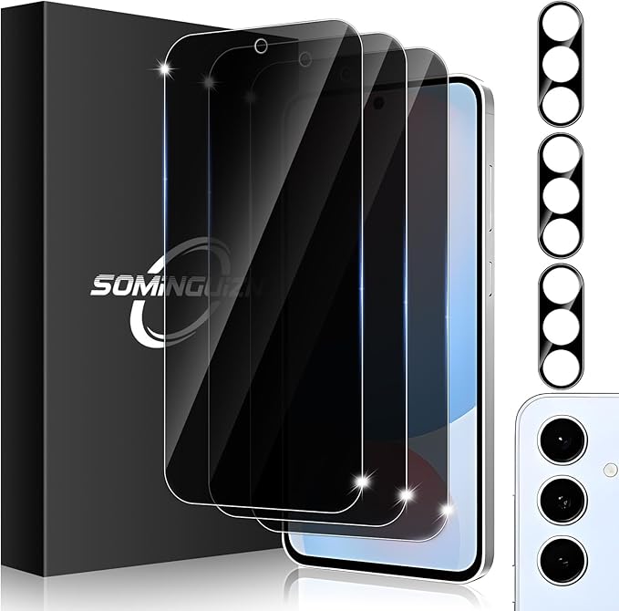 3+3 for Samsung Galaxy S24 FE 5G Privacy Screen Protector Camera Protector | 9H Tempered Glass Cell Phone Protector Camera Lens Protector by SOMINGUIZN