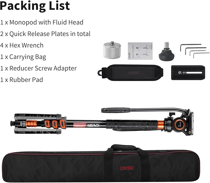 Cayer FP34 Video Monopod, 71" Alu 4-Section Fluid Head with Feet for DSLR | 4-Section Alu Tube, Fluid Head, Folding 3-Leg Base, 13.2 Lb Load, Dual-Mode Compatible Mount - Image 7