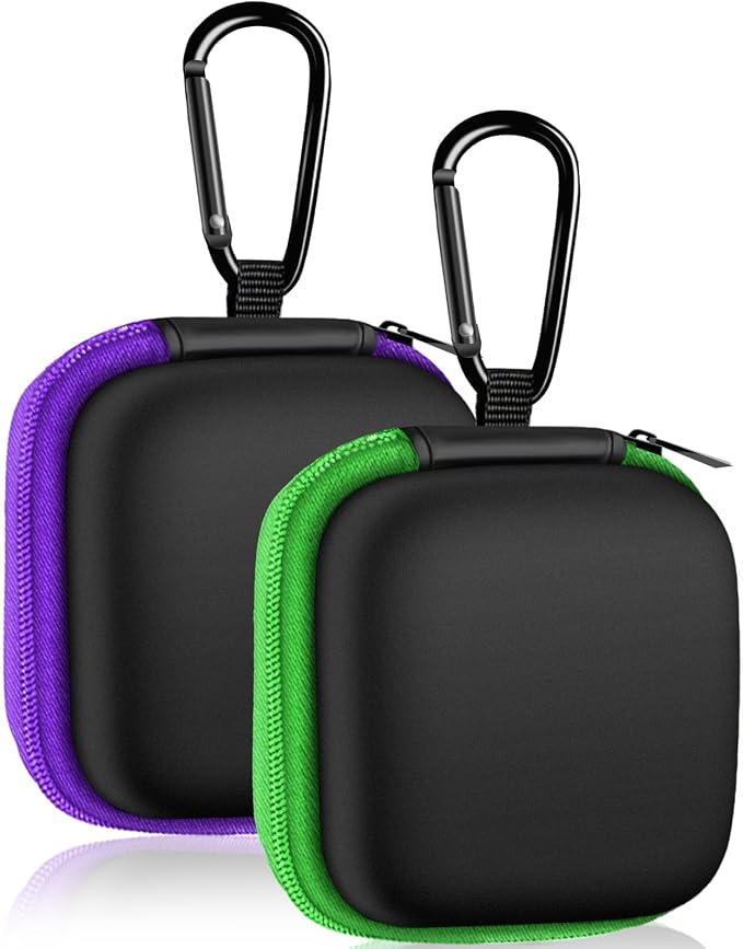 2 Pack Square Earbud Case Storage Bag with Carabiner, Purple/Green | Portable EVA Carrying Case, For Wired/Wireless Headphones, SD Card Storage, Camera Chip by MOLOVACase