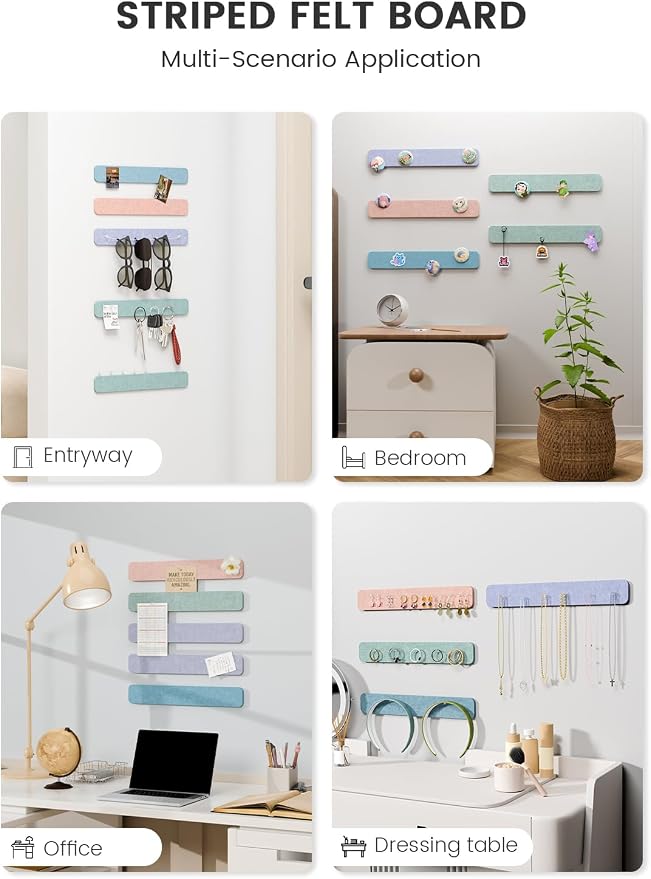 Fluxynara 13" x 2" Felt Wall Panels, Coastal Haze | 5-Pack Includes 35 Push Pins and Adhesive Tabs for Photos, Notes and Decor in Bedroom Doors, Home Office or Studios - Image 6