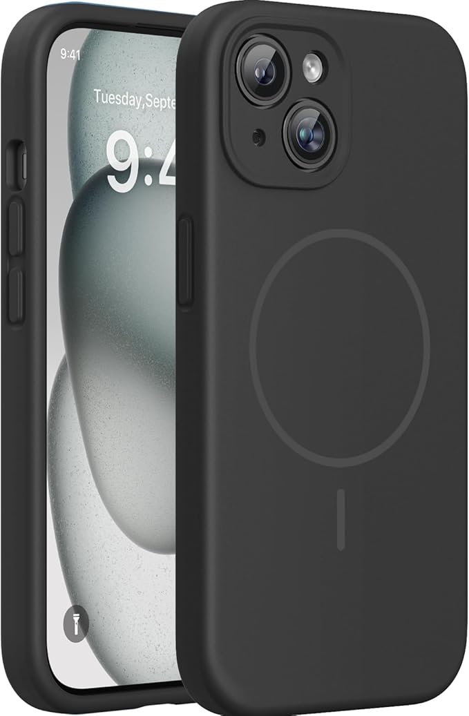 Miracase Silicone & Magnetic for iPhone 15 Plus Case, Black | Compatible with MagSafe, Soft Microfiber Lining, Liquid Silicone Case Shockproof Drop Protection Phone Case for 15 Plus by Miracase