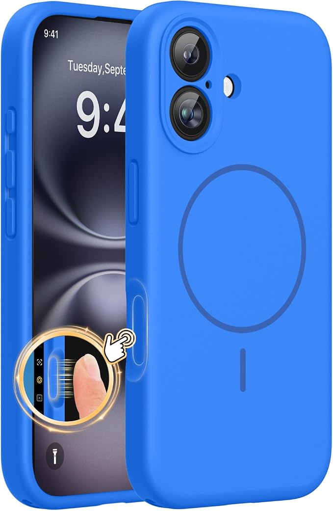 Miracase Silicone & Magnetic for iPhone 16 Case, Mediterranean Blue | Compatible with MagSafe, Anti-Scratch Microfiber Lining, Liquid Silicone Case Shockproof Drop Protection Phone Case for 16 by Miracase