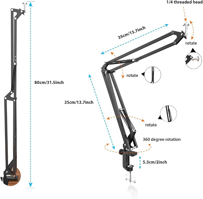 Overhead Tripod for DSLR Cameras, Heavy Duty Camera Desk Mount Stand with Flexible Articulating Boom Arm, Cam Holder Table Clamp for Canon Nikon Sony Fuji SLR Mirrorless Video Recording - Image 6