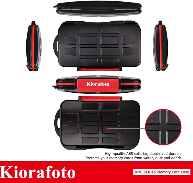 Kiorafoto 28 Slots Memory Card Case for 16 MicroSD + 8 SD + 4 Compact Flash | IPX5 Water-Resistant,SD SDHC SDXC Micro SD TF CF Card Holder Wallet,Hard Shell with Rubber Interior & Carabiner & Sim Tool - Image 8