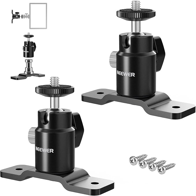 NEEWER 2 Pack T Type Wall Ceiling Mount, Ring Light Wall Mount Bracket with Detachable Ball Head, 5/8" Stud, 1/4" Screw for Flash Strobe Camera Monitor Studio Lighting, Max Load: 4.4lb/2kg, TS008 by Neewer