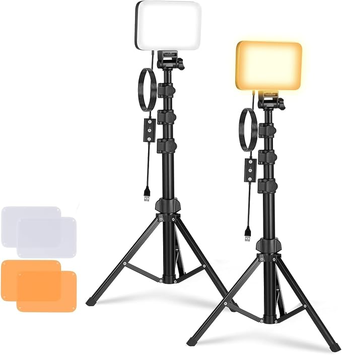 NEEWER Basics 2 Pack LED Video Light Panel Lighting Kit, Bi Color Dimmable Portable Studio Lights with Stands & Filters, 3200K-5600K 750lux CRI95 for Video Recording Live Streaming Photography, BP66 by Neewer