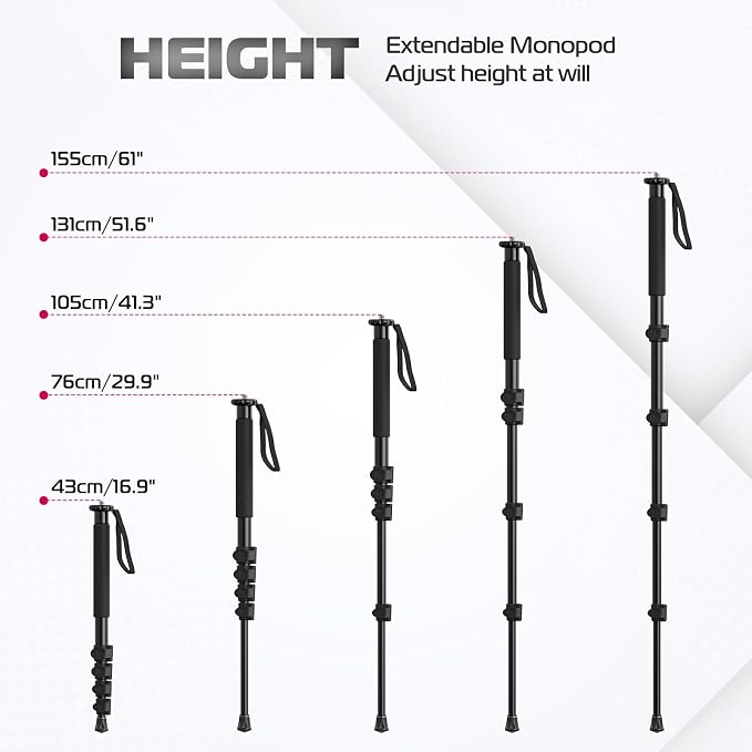 ULANZI TB12 61-Inch Camera Monopod - Portable Tripod & Monopod Photography Stick with 5-Section Height, Aluminum Compact Travel Camera Stick for Canon, Nikon, Sony Mirrorless, DSLR, Easy to Carry - Image 2