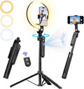 70.9" Auto Face Tracking Tripod with 360 Rotation & 10" Ring Light, Phone Tripod & Selfie Stick with Remote for Cell Phone 4"-7", Motion Sensor for Live Stream Vlog Video Recording by yAyusiPortableSelfieStand
